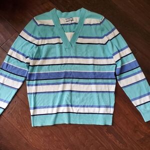 Croft & Barrow Blue and White V-Neck Sweater